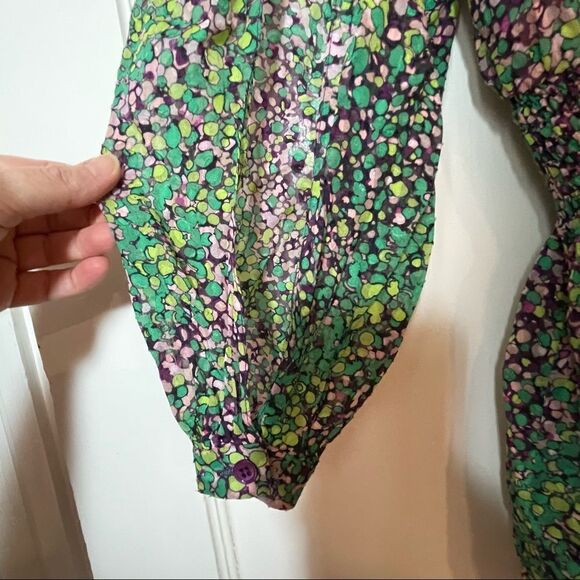 BCBGMaxAzria Split Sleeve Stunning Green Purple Watercolor Silk Tunic XS - Picture 9 of 16